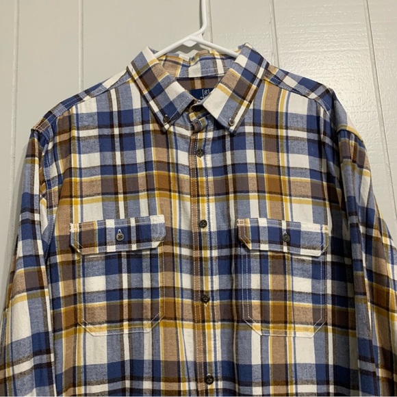 NWOT Men’s Navy & Yellow [G] George Long Sleeve Plaid Button-Down Collared Shirt - Picture 3 of 5
